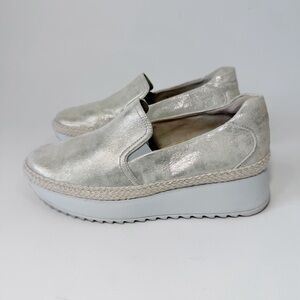 Paul Green Candice Metallic Slip On Platform Sneaker Shoe Silver Gold Size 7
